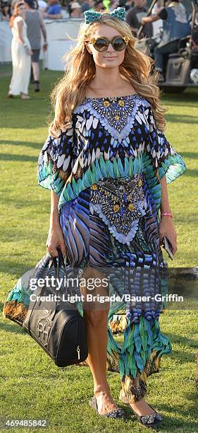 Paris Hilton is seen at Coachella Valley Music and Arts Festival at The Empire Polo Club on April 11, 2015 in Indio, California.