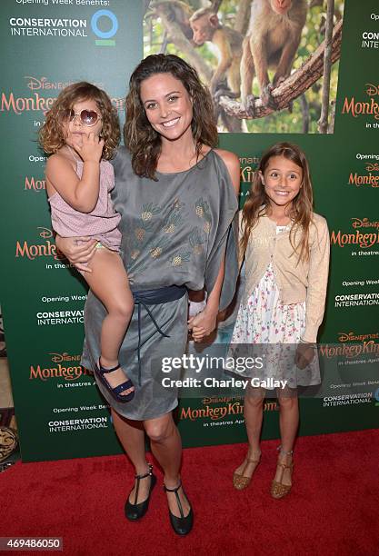 Model Josie Maran and daughters Indi Joon Alborzi and Rumi Joon Alborzi attend the world premiere Of Disney's "Monkey Kingdom" at Pacific Theatres at...