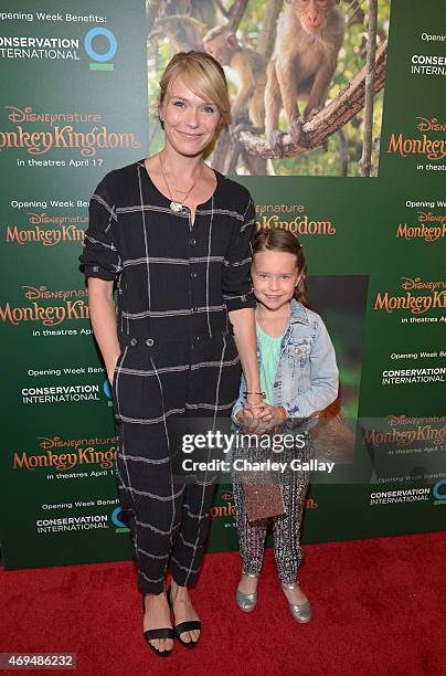 Actress Katie Aselton and daughter Ora Duplass attend the world premiere Of Disney's "Monkey Kingdom" at Pacific Theatres at The Grove on April 12,...