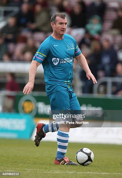 Former Northamptonshire and England cricketer Mal Loye in action during the Leon Barwell Foundation Charity Football match at Sixfields Stadium on...