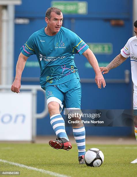 Former Northamptonshire and England cricketer Mal Loye in action during the Leon Barwell Foundation Charity Football match at Sixfields Stadium on...