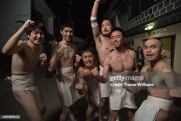 Men in loincloths participate in the Hadaka Matsuri, or Naked Festival at Saidaiji Temple on February 15, 2014 in Okayama, Japan. In this one of the...