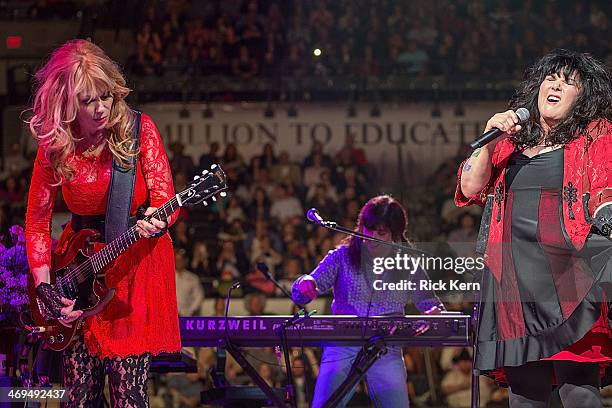 Musicians Nancy Wilson, Debbie Shair, and Ann Wilson of Heart perform in concert as part of the San Antonio Stock Show & Rodeo at the AT&T Center on...