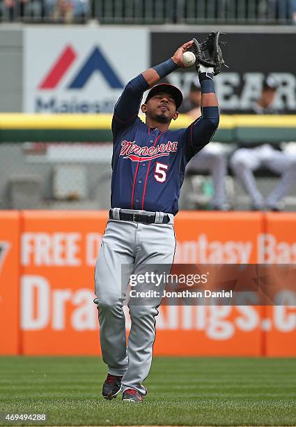 Eduardo Escobar of the Minnesota Twins drops a pop-up for a fielding error in the 2nd inning against the Chicago White Sox at U.S. Cellular Field on...