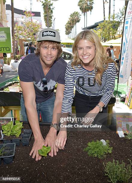 Actors Eric Christian Olsen and Sarah Wright attend the world premiere Of Disney's "Monkey Kingdom" at Pacific Theatres at The Grove on April 12,...