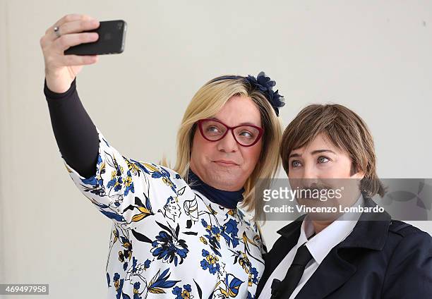 Corrado Nuzzo and Maria Di Biase attend the 'Quelli Che Il Calcio' Tv Show on April 12, 2015 in Milan, Italy.