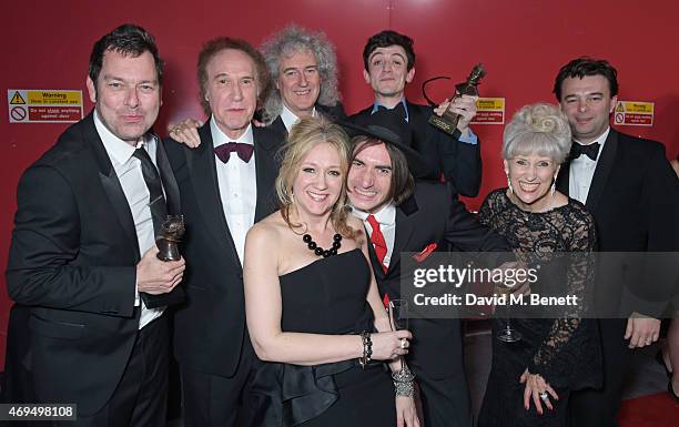 Playwright Joe Penhall, Ray Davies, Brian May, producer Sonia Friedman, Best Supporting Actor winner George Maguire, Best Actor winner John Dagleish,...