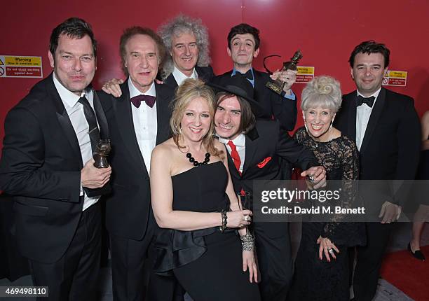 Playwright Joe Penhall, Ray Davies, Brian May, producer Sonia Friedman, Best Supporting Actor winner George Maguire, Best Actor winner John Dagleish,...