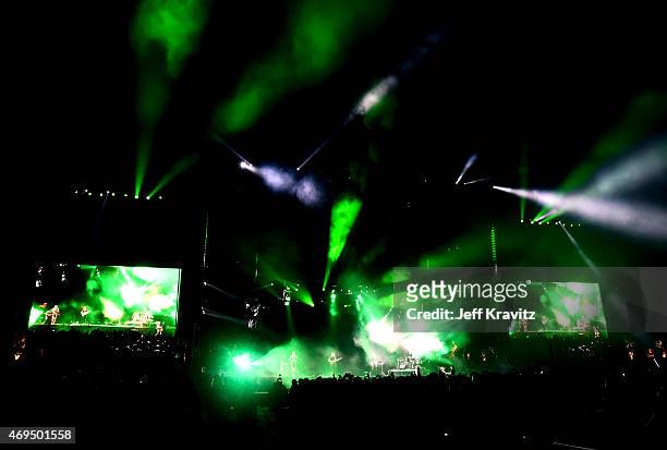 Musicians Gus Unger-Hamilton, Joe Newman, Gwil Sainsbury and Thom Green of alt-J perform onstage during day 2 of the 2015 Coachella Valley Music &...