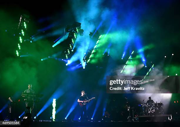 Musicians Gus Unger-Hamilton, Joe Newman, Gwil Sainsbury and Thom Green of alt-J perform onstage during day 2 of the 2015 Coachella Valley Music &...