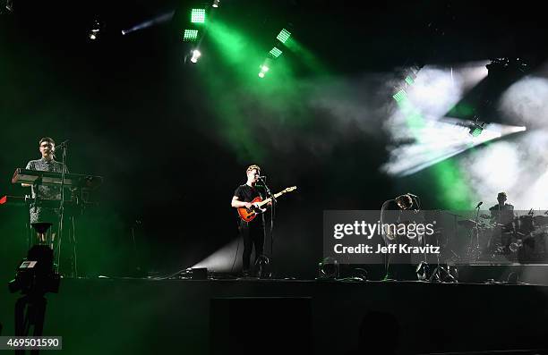 Musicians Gus Unger-Hamilton, Joe Newman, Gwil Sainsbury and Thom Green of alt-J perform onstage during day 2 of the 2015 Coachella Valley Music &...