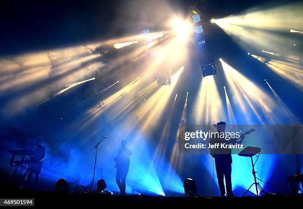 Musicians Gus Unger-Hamilton, Joe Newman and Gwil Sainsbury of alt-J perform onstage during day 2 of the 2015 Coachella Valley Music & Arts Festival...