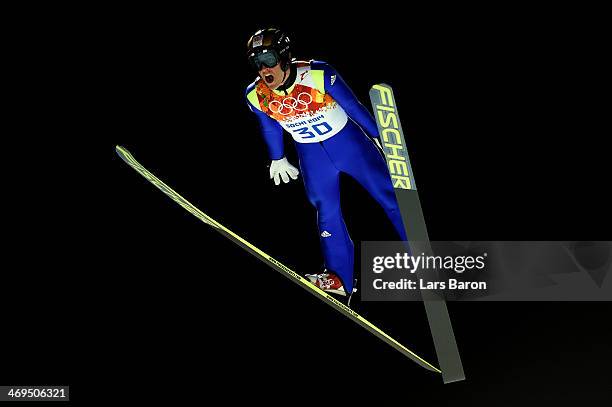 Jan Matura of Czech Republic jumps during the Men's Large Hill Individual 1st Round on day 8 of the Sochi 2014 Winter Olympics at the RusSki Gorki...