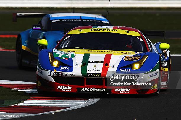 The AF Corse Ferrari 458 Italia of James Calado and Davide Rigon drives during practice for the FIA World Endurance Championship 6 Hours of...