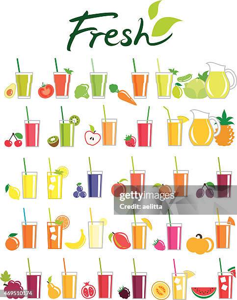 juice icon set - orange juice stock illustrations