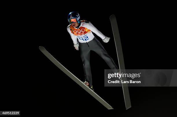Thomas Diethart of Austria jumps during the Men's Large Hill Individual 1st Round on day 8 of the Sochi 2014 Winter Olympics at the RusSki Gorki Ski...