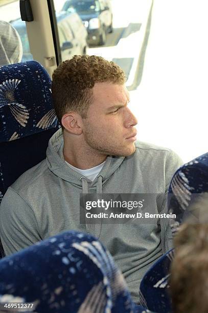 Blake Griffin rides on the bus to NBA All-Star Practice at Sprint Arena as part of 2014 NBA All-Star Weekend at the Ernest N. Morial Convention...