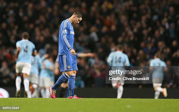 Fernando Torres of Chelsea shows his dejection after Samir Nasri of Manchester City has scored the second goal during the FA Cup Fifth Round match...