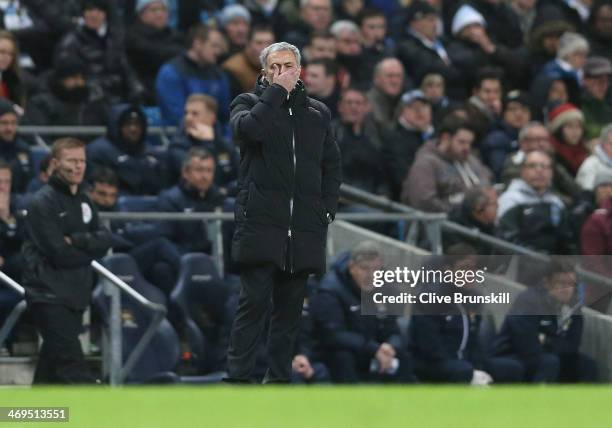 Chelsea manager Jose Mourinho shows his emotions during the FA Cup Fifth Round match sponsored by Budweiser between Manchester City and Chelsea at...