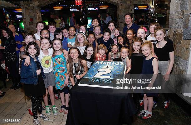 Actors Tori Feinstein, Eliza Holland Madore, Fina Ztrazza, Brooklyn Shuck and cast attend "Matilda" On Broadway Second Anniversary Celebration at...