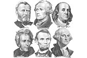 Six presidents with dollar bills