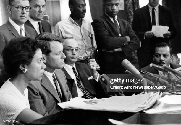 Portrait of Gloria Richardson, leader of the Cambridge movement and brokering the 'Treaty of Cambridge', with Attorney General Robert Kennedy,...