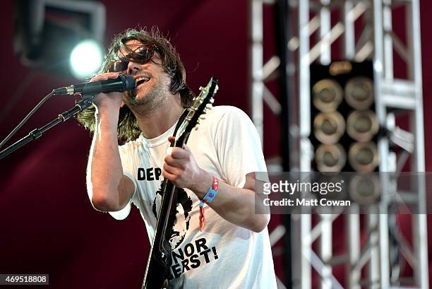 Musician Conor Oberst of Desaparecidos performs onstage during day 3 of the 2015 Coachella Valley Music & Arts Festival at the Empire Polo Club on...