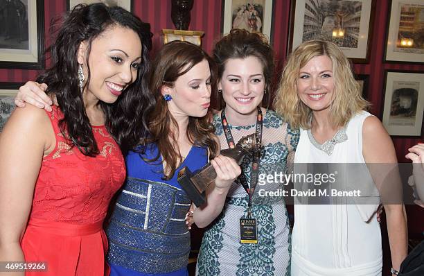 Hannah Jay-Allan, Katie Brayben, Leigh Lothian and Glynis Barber attend The Olivier Awards after party at The Royal Opera House on April 12, 2015 in...