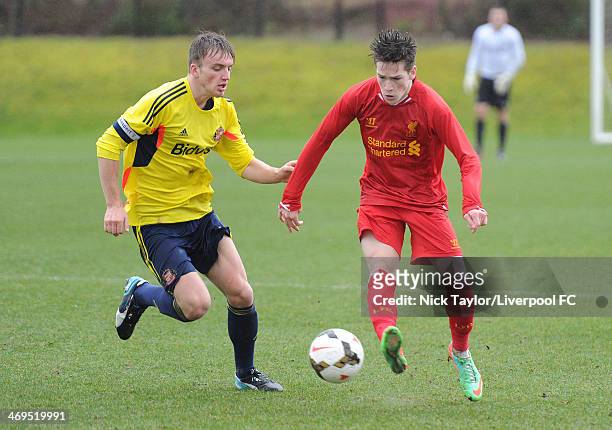 Martin Smith of Sunderland and Ryan Kent of Liverpool in action during the Barclays Premier League Under 18 fixture between Liverpool and Sunderland...