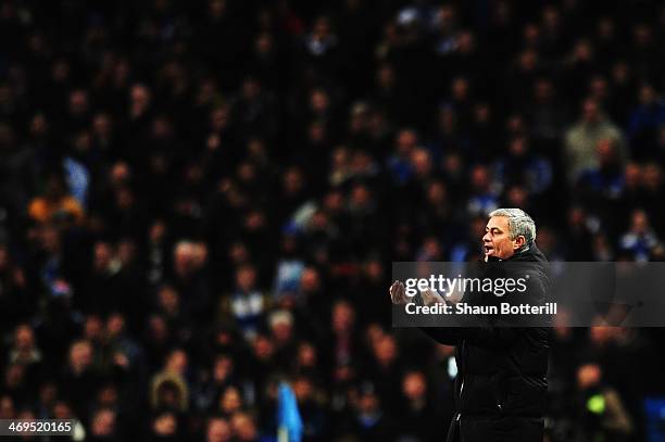 Chelsea manager Jose Mourinho reacts on the touchline during the FA Cup Fifth Round match between Manchester City and Chelsea at the Etihad Stadium...