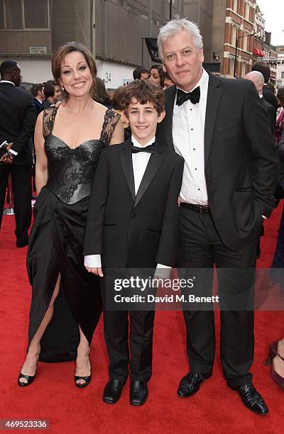 Ruthie Henshall, Ollie Jochim and Deka Walmsley attend The Olivier Awards at The Royal Opera House on April 12, 2015 in London, England.