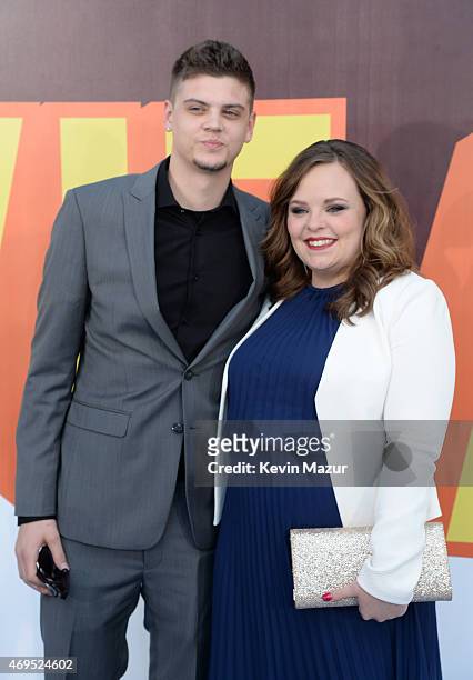 Personalities Tyler Baltierra and Catelynn Lowell attend The 2015 MTV Movie Awards at Nokia Theatre L.A. Live on April 12, 2015 in Los Angeles,...