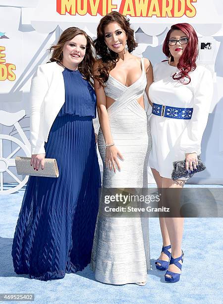 Personalities Catelynn Lowell, Farrah Abraham, and Amber Portwood attend the 2015 MTV Movie Awards at Nokia Theatre L.A. Live on April 12, 2015 in...