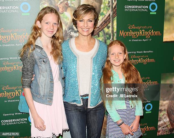 Actress Melora Hardin and daughters Rory Jackson and Piper Quincey Jackson attend the world premiere of Disney's 'Monkey Kingdom' at Pacific Theatres...