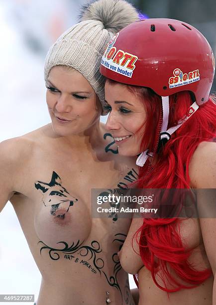 Melanie Mueller, winner of the German television program Dschjungelcamp , finishes her run in the 2014 Naken Sledding World Championships on February...