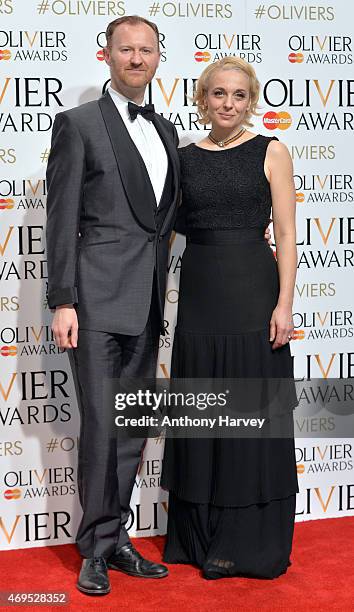 Amanda Abbington and Mark Gatiss in the winners room at The Olivier Awards at The Royal Opera House on April 12, 2015 in London, England.