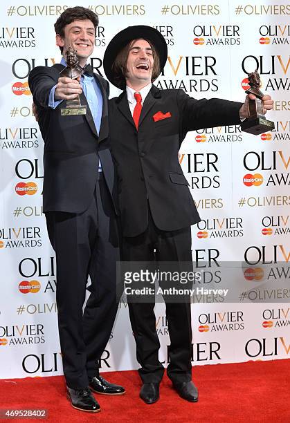 John Dagleish, winner of Best Actor In A Musical for 'Sunny Afternoon' and George Maguire, winner of the Best Actor In A Supporting Role In A Musical...
