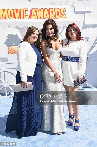Personalities Catelynn Lowell, Farrah Abraham and Amber Portwood attend The 2015 MTV Movie Awards at Nokia Theatre L.A. Live on April 12, 2015 in Los...