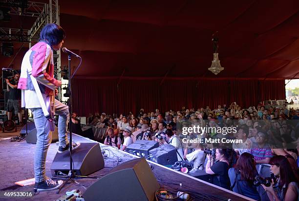 Musician Ryan Jarman of The Cribs performs onstage during day 3 of the 2015 Coachella Valley Music & Arts Festival at the Empire Polo Club on April...