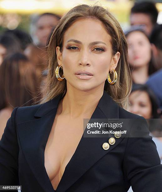 Actress Jennifer Lopez arrives at the 2015 MTV Movie Awards at Nokia Theatre L.A. Live on April 12, 2015 in Los Angeles, California.