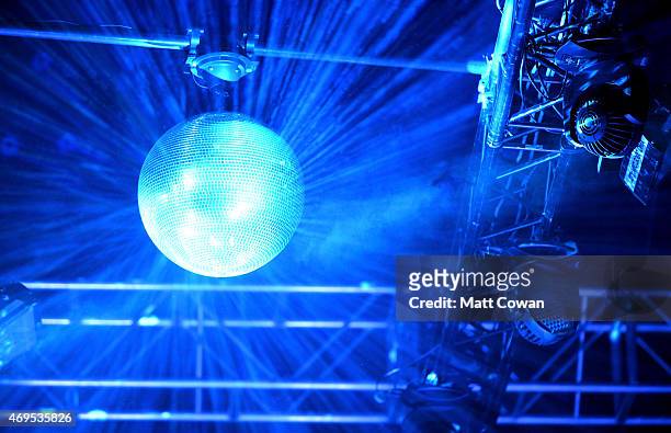 Disco ball onstage during the performance of DJ Jamie xx on day 3 of the 2015 Coachella Valley Music & Arts Festival at the Empire Polo Club on April...