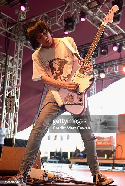 Musician Ryan Jarman of The Cribs performs onstage during day 3 of the 2015 Coachella Valley Music & Arts Festival at the Empire Polo Club on April...