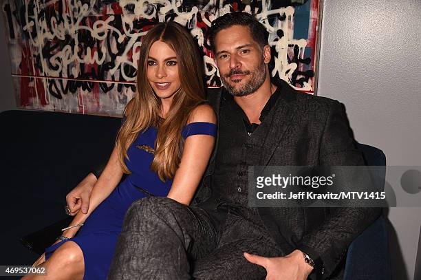 Actors Sofia Vergara and Joe Manganiello attend The 2015 MTV Movie Awards at Nokia Theatre L.A. Live on April 12, 2015 in Los Angeles, California.