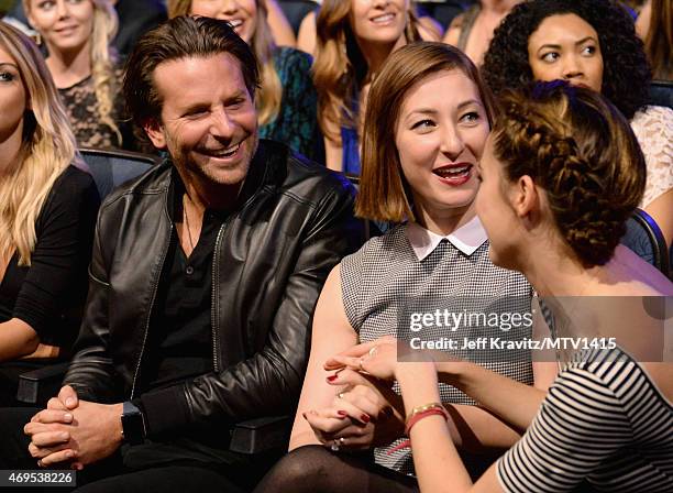 Actors Bradley Cooper, Isidora Goreshter and Shailene Woodley attend The 2015 MTV Movie Awards at Nokia Theatre L.A. Live on April 12, 2015 in Los...