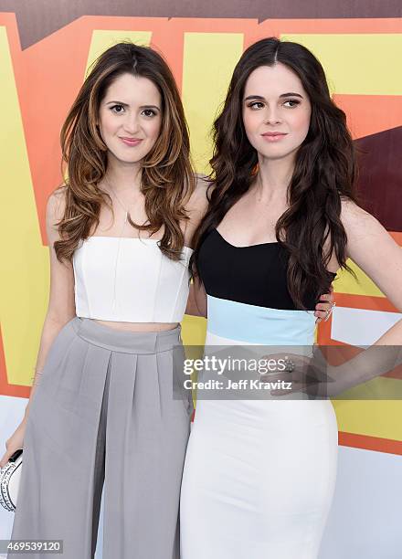 Actors Laura Marano and Vanessa Marano attend The 2015 MTV Movie Awards at Nokia Theatre L.A. Live on April 12, 2015 in Los Angeles, California.