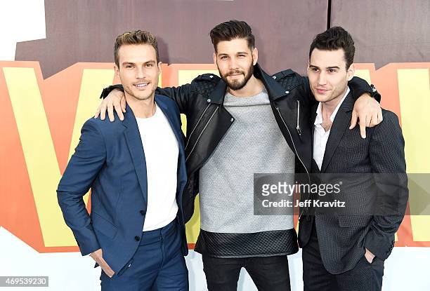 Actors Ryan Cooper, Casey Jon Deidrick and John Garet Stoker attend The 2015 MTV Movie Awards at Nokia Theatre L.A. Live on April 12, 2015 in Los...