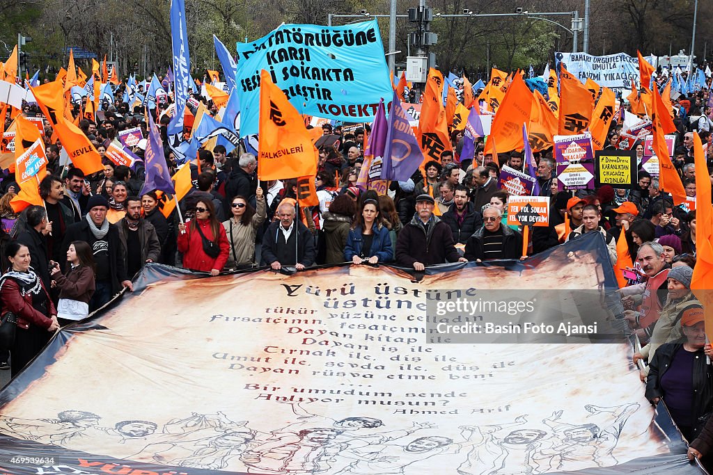 Thousands of people protested Turkey's President Recep...