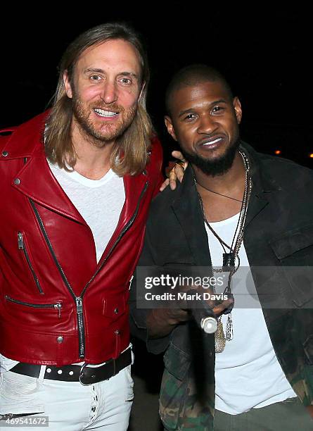 David Guetta and singer Usher attend day 3 of the 2015 Coachella Valley Music & Arts Festival at the Empire Polo Club on April 12, 2015 in Indio,...