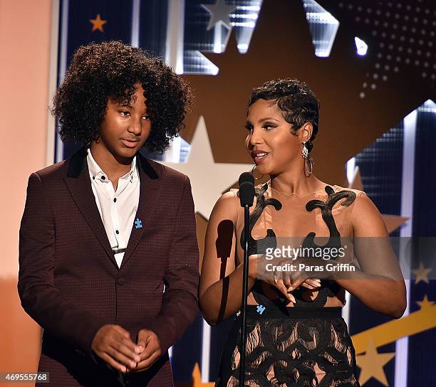 Recording artist Toni Braxton with her son Diezel Ky Braxton-Lewis onstage at the UNCF "An Evening Of Stars" at Boisfeuillet Jones Atlanta Civic...