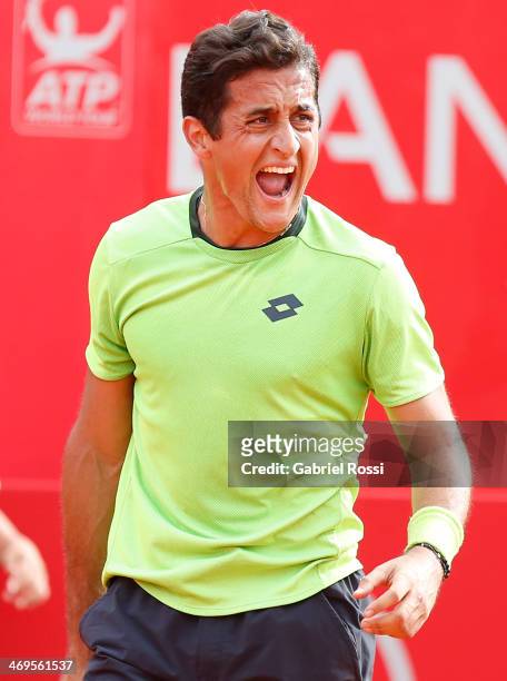 Nicolas Almagro of Spain screams during a tennis match between David Ferrer and Nicolas Almagro as part of ATP Buenos Aires Copa Claro on February...